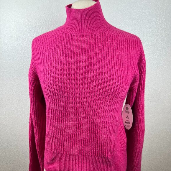 Scoop Women's Shaker Stitch Turtleneck Sweater Lightweight  In Pink Size S - Picture 3 of 11
